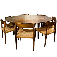 Mid 20th Century Modern Design Dylund Rosewood Flip Flap Table And Eight Chairs
