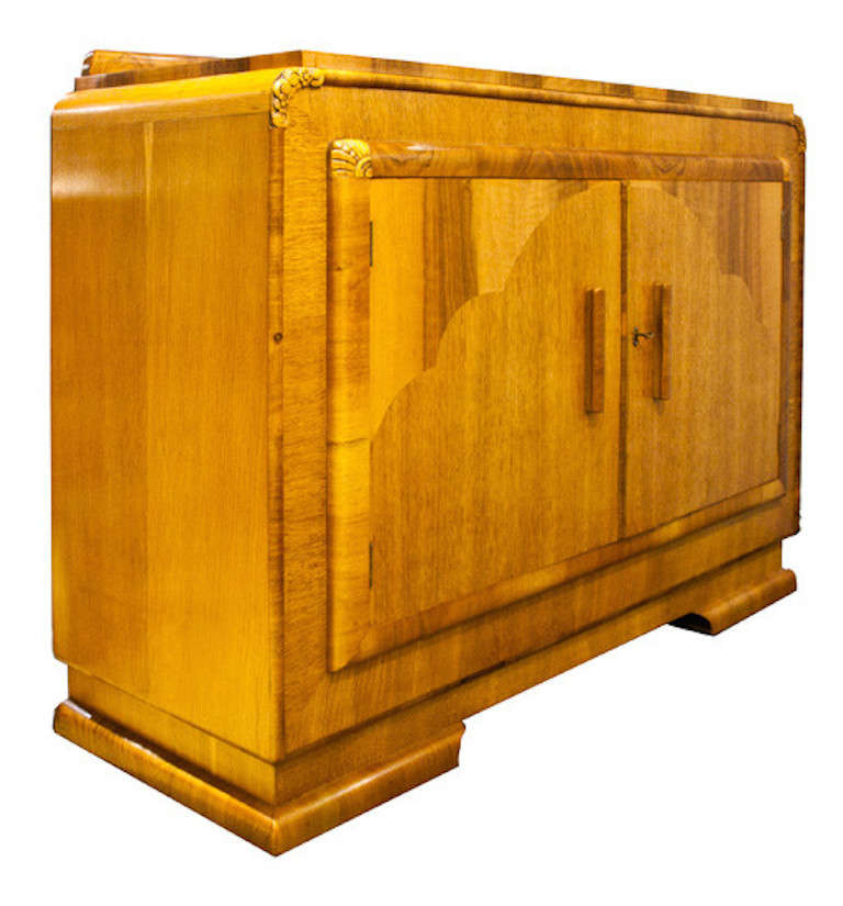 British Art Deco Golden Oak And Walnut Sideboard Credenza