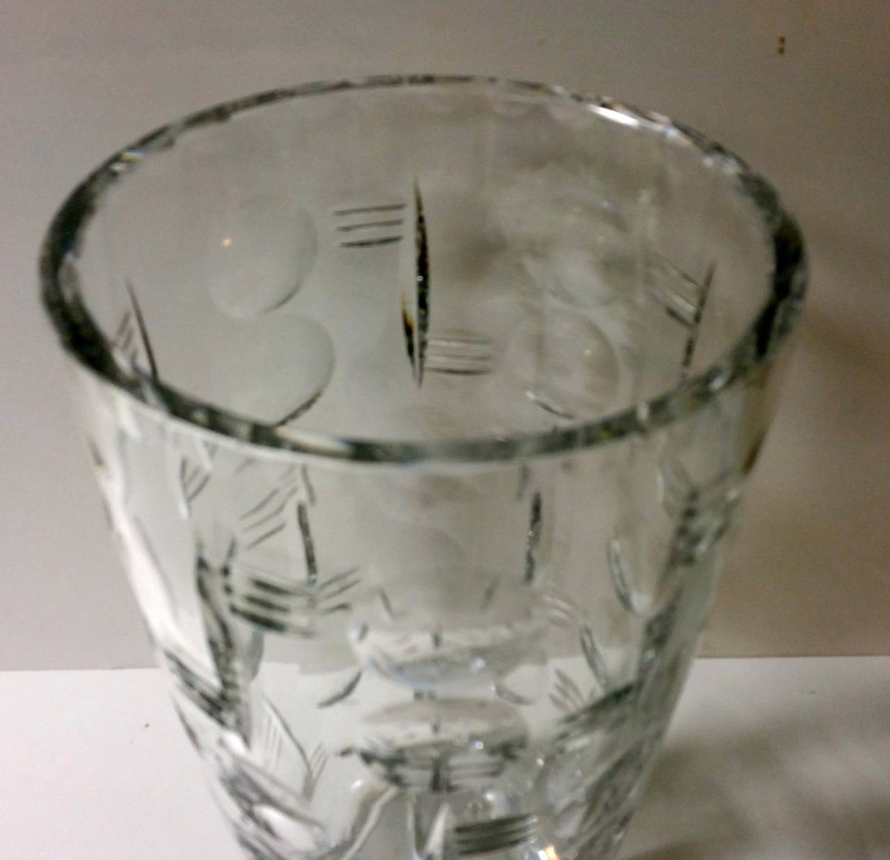 Art Deco Crystal vase with abstract decoration. 
This is a superb heavy cut crystal vase with and exceptional Art deco design 
Webb Corbett