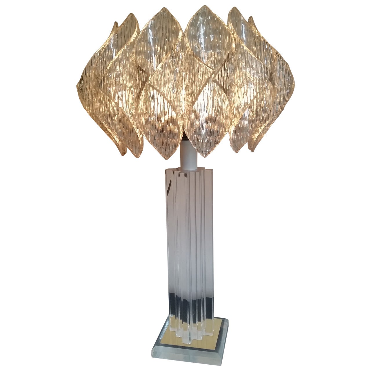 Mid-20th Century Design Lucite Table Lamp with acrylic lotus shade For Sale