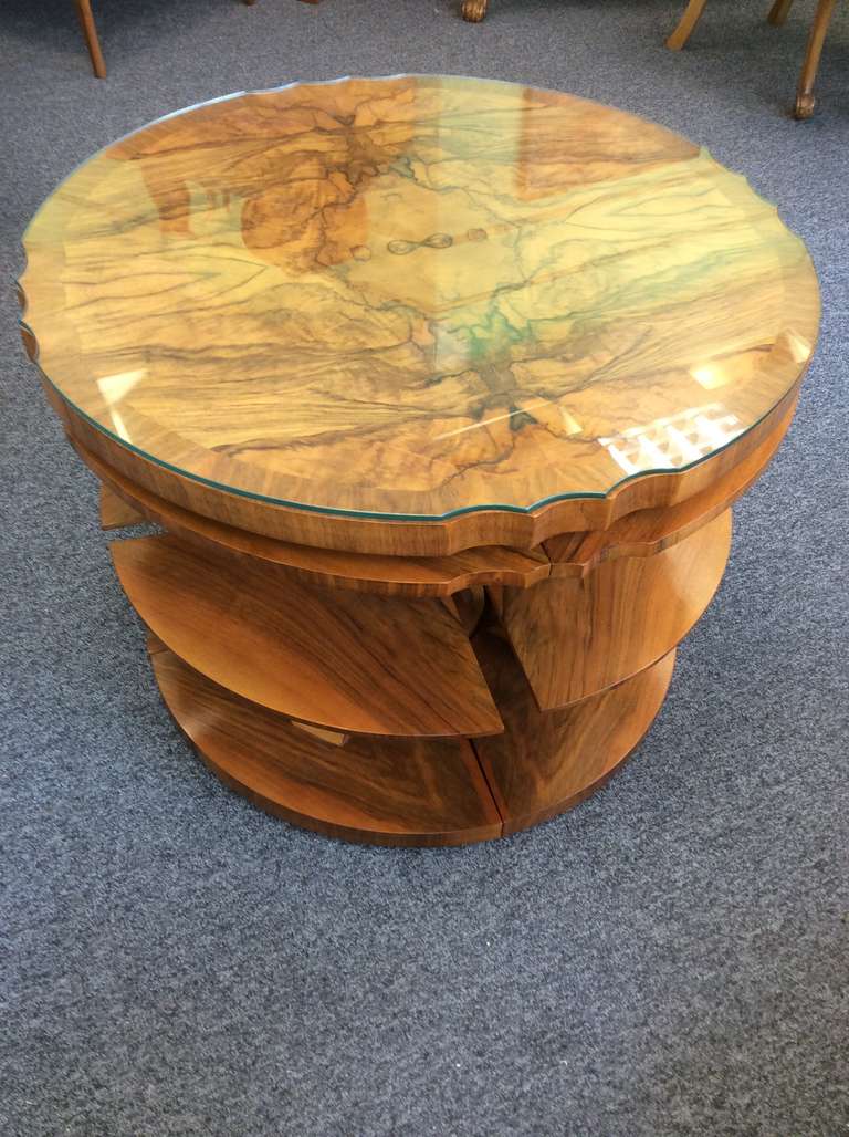 Harry and Lou Epstein (1895-1970), a superb Art Deco Burr Walnut Nest of Tables. This has to be the finest Nest of tables produce in the Art Deco Style, the main table with a beautiful burr walnut and four scalloped sections around the edge, each of