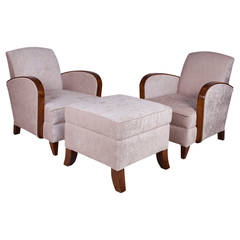 A PAIR of ART DECO SALON CHAIRS WITH OTTAMAN