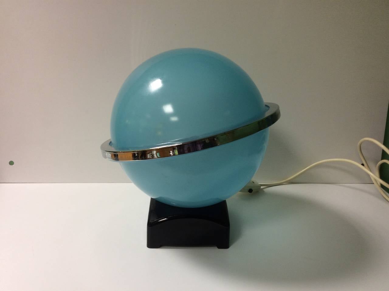 This is a very Rare Pale Blue Saturn Lamp from Davidsons Glass