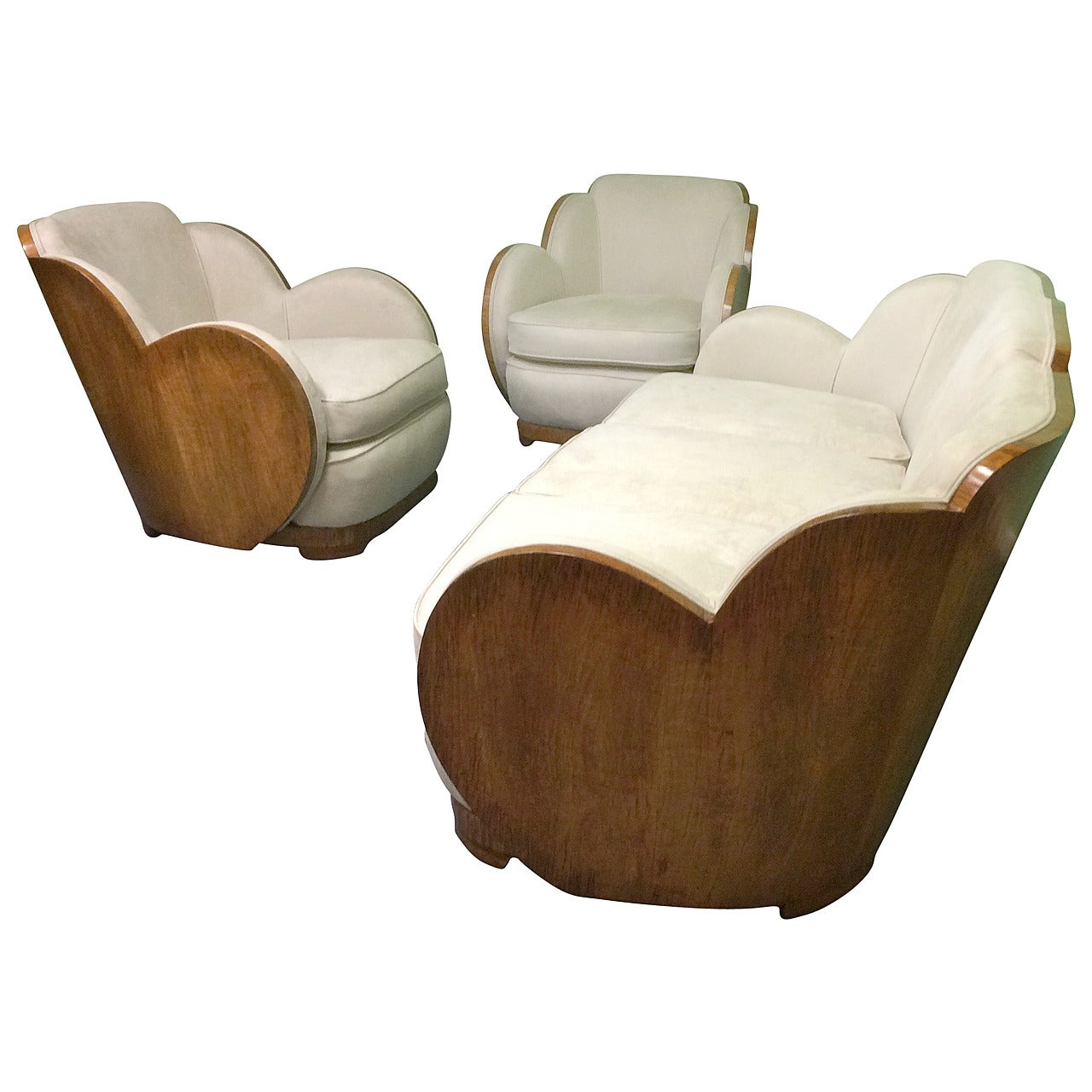 Art Deco Walnut Cloud Back Lounge Suite