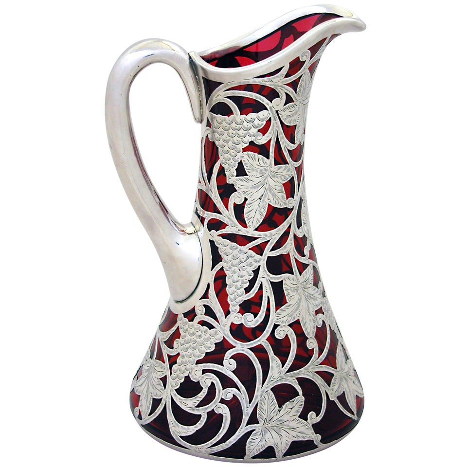 Circa 1900, Silver Overlay Pitcher For Sale