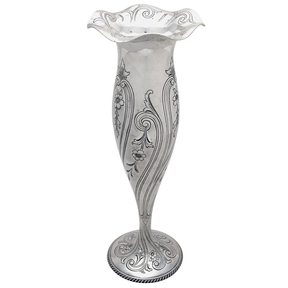Circa 1900 Art Nouveau Sterling Silver Vase For Sale