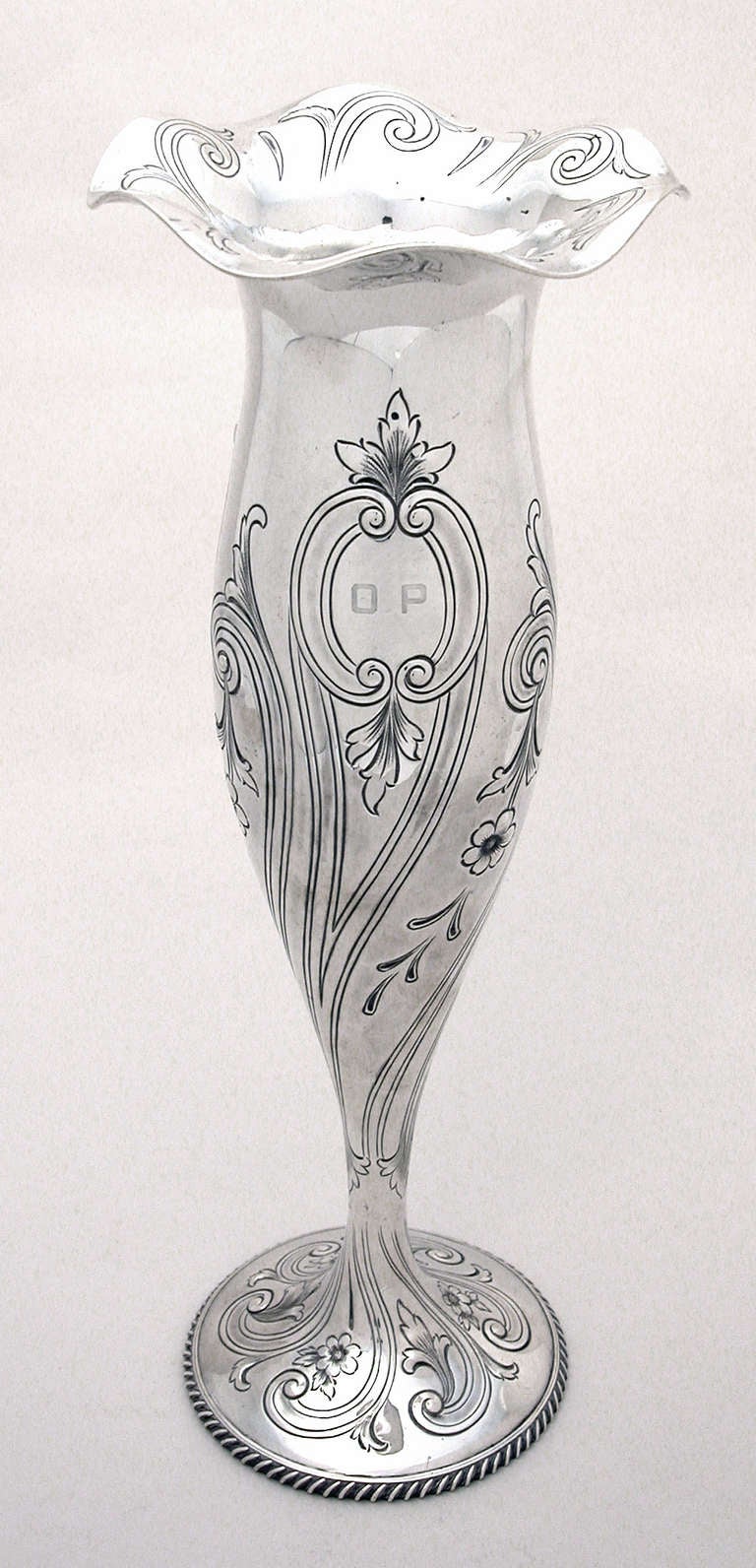 American Circa 1900 Art Nouveau Sterling Silver Vase For Sale