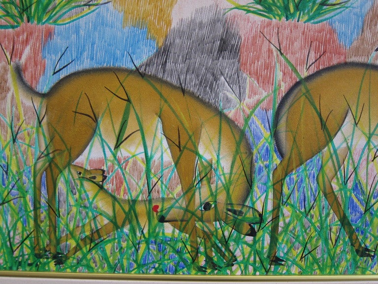Huile sur toile du peintre zaïrois Pili Pili Mulongoy - Wildscene