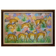 Oil on Canvas by the Zairian painter Pili Pili Mulongoy - Wildscene