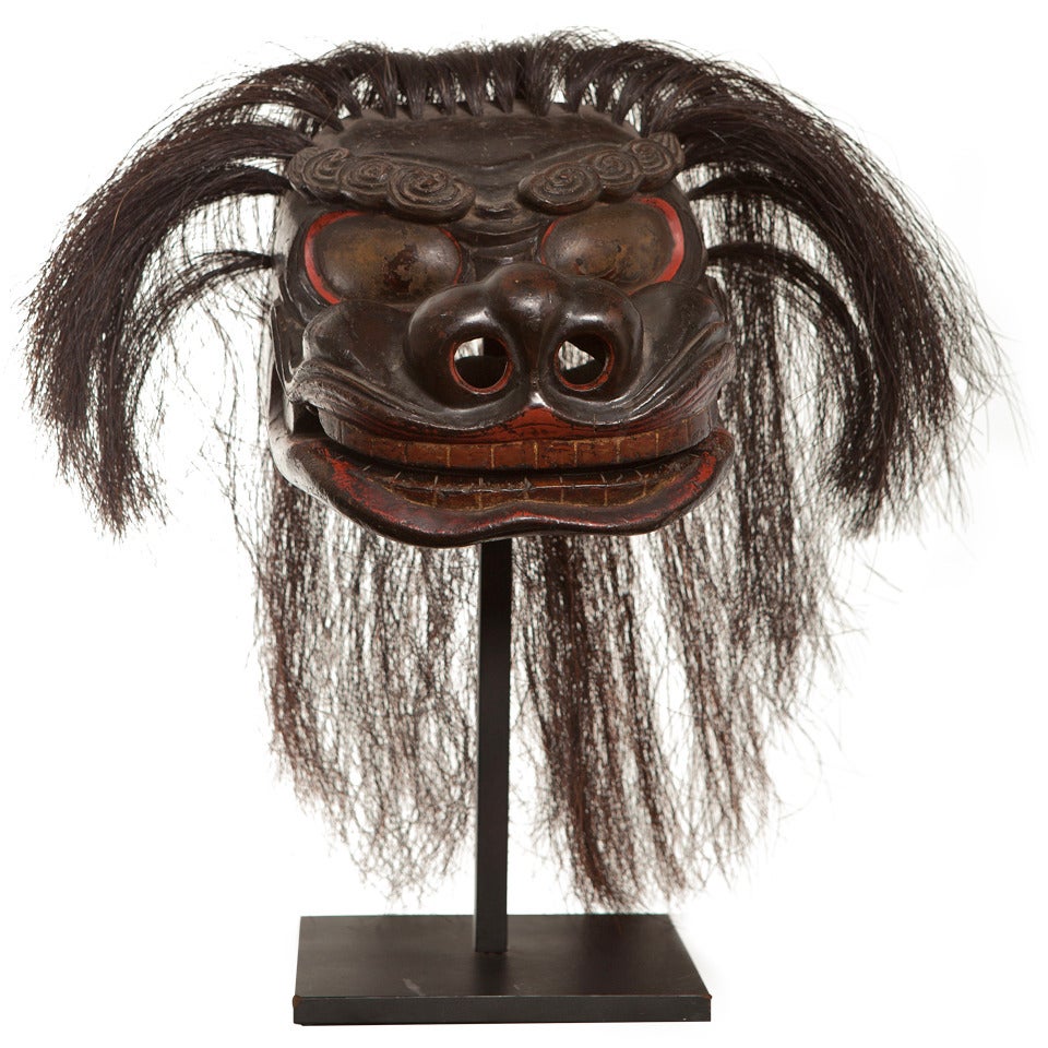 Japanese Buddhist Lion Mask " Gashira " 18th c. For Sale