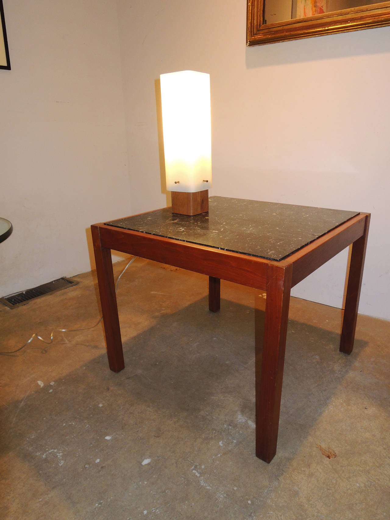 Pair of Teak and Belgian Black Limestone Side Tables For Sale 4