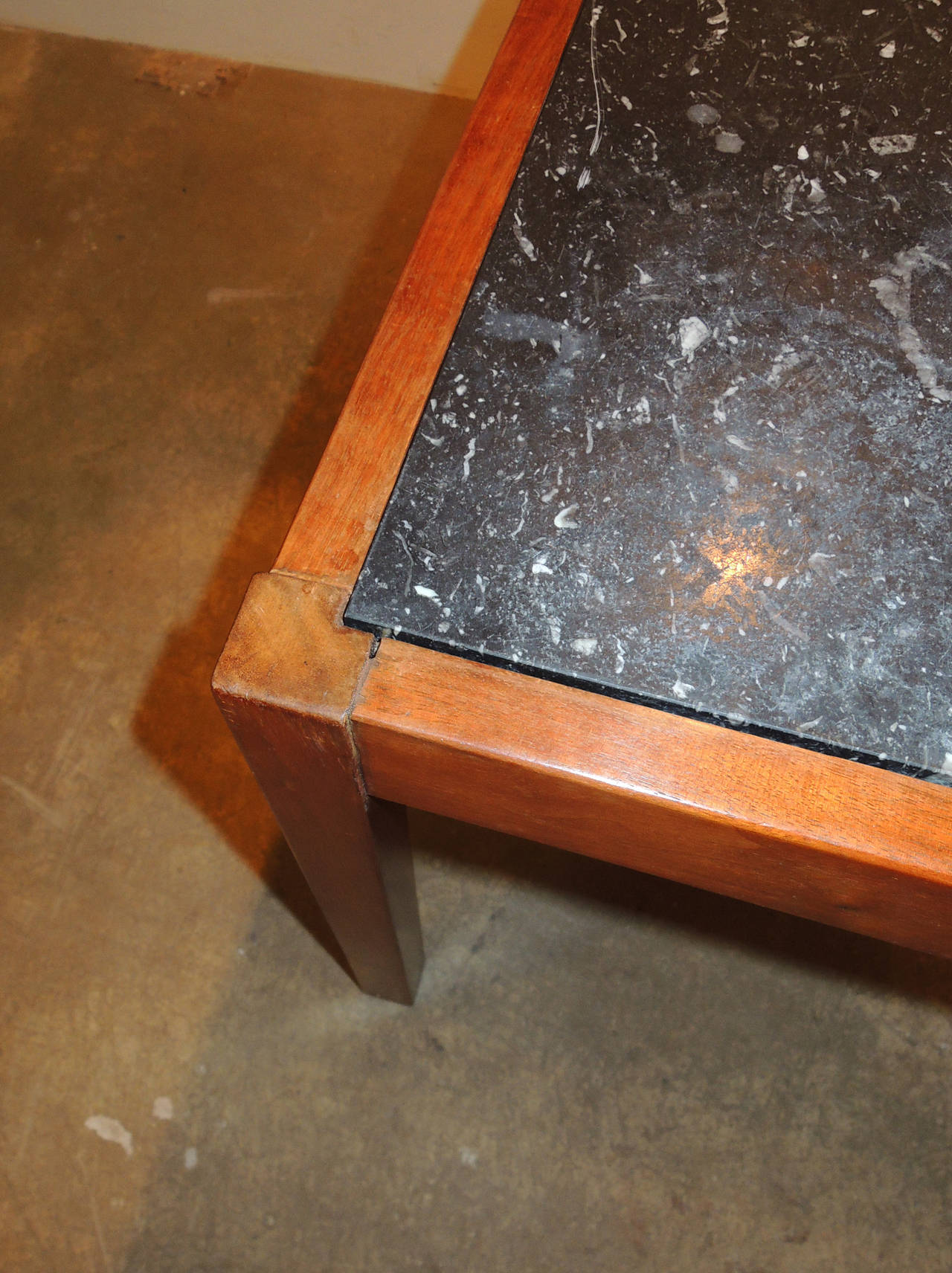 20th Century Pair of Teak and Belgian Black Limestone Side Tables For Sale