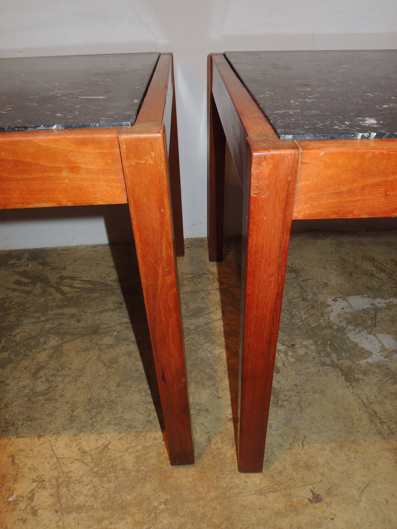 Pair of Teak and Belgian Black Limestone Side Tables In Excellent Condition For Sale In Washington, DC