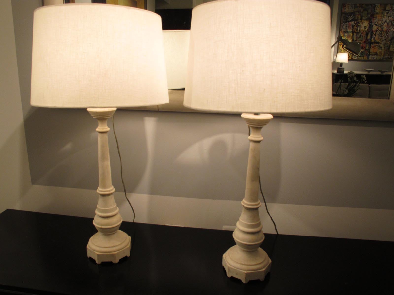 19th C. French Marble Candlestick Lamps