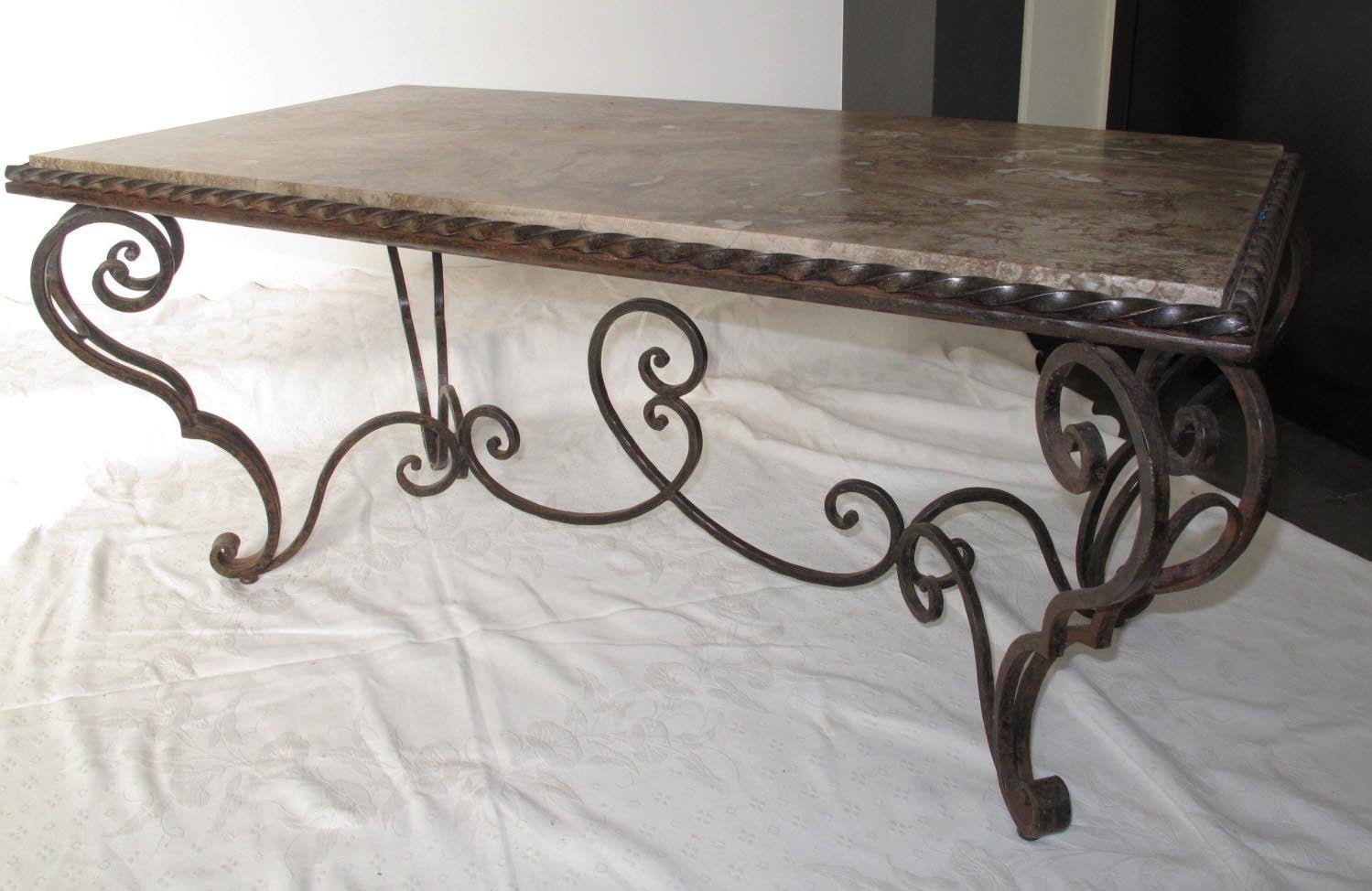 French Iron Marble and Coffee Table For Sale