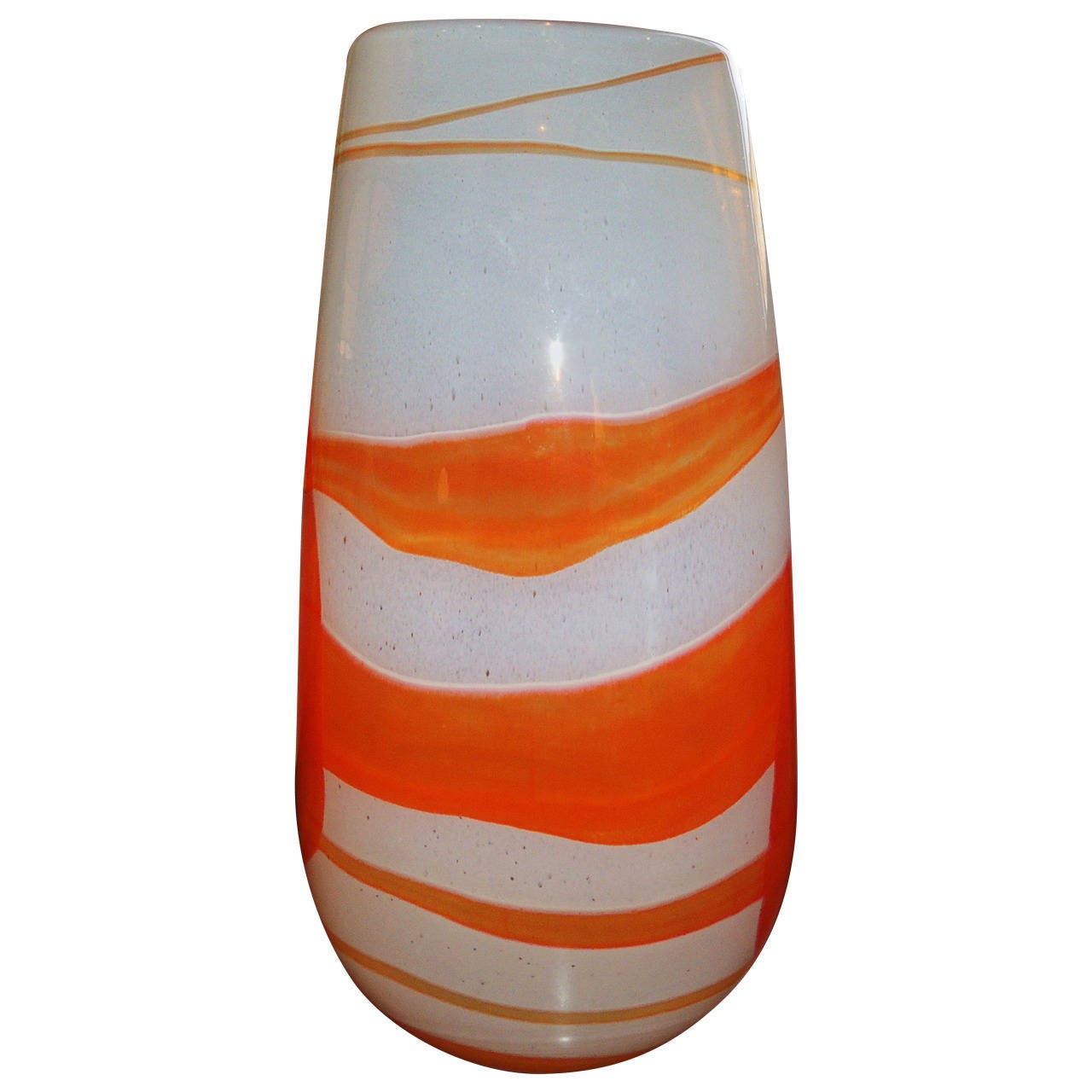 Murano 1960s Art Glass Vase with Swirls of Orange, Red, Yellow and Blue