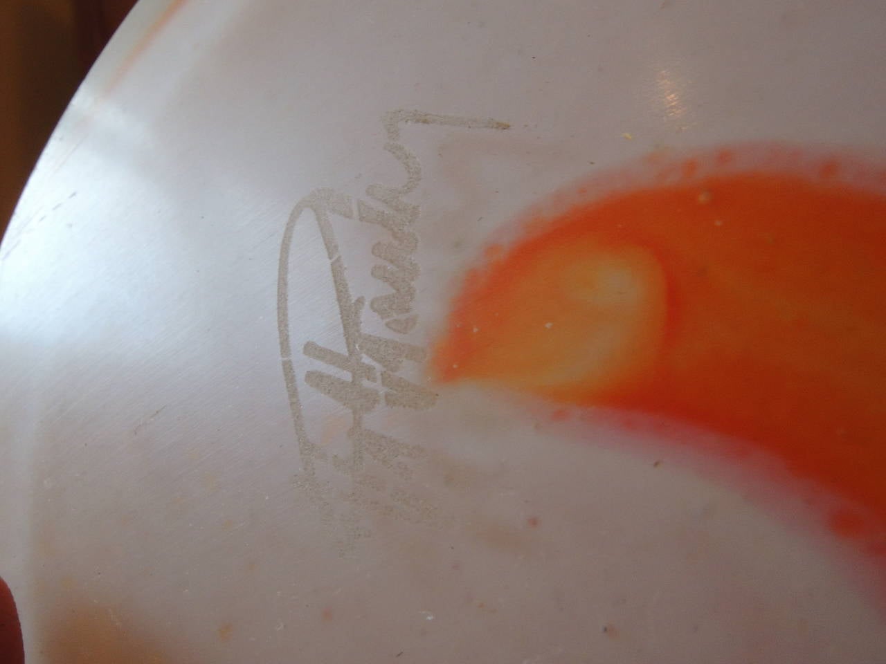 American Art Glass Vase Orange Swirl
