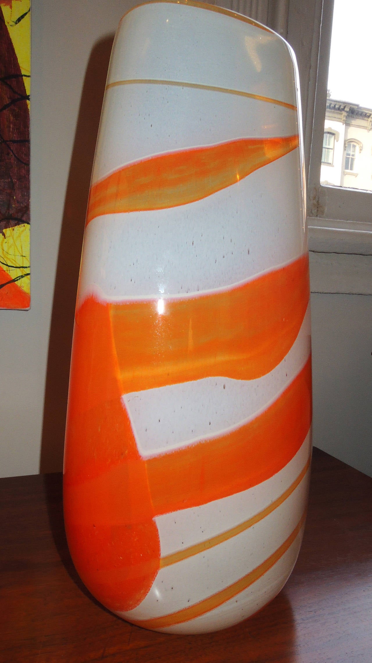 Mid-Century Modern Art Glass Vase Orange Swirl