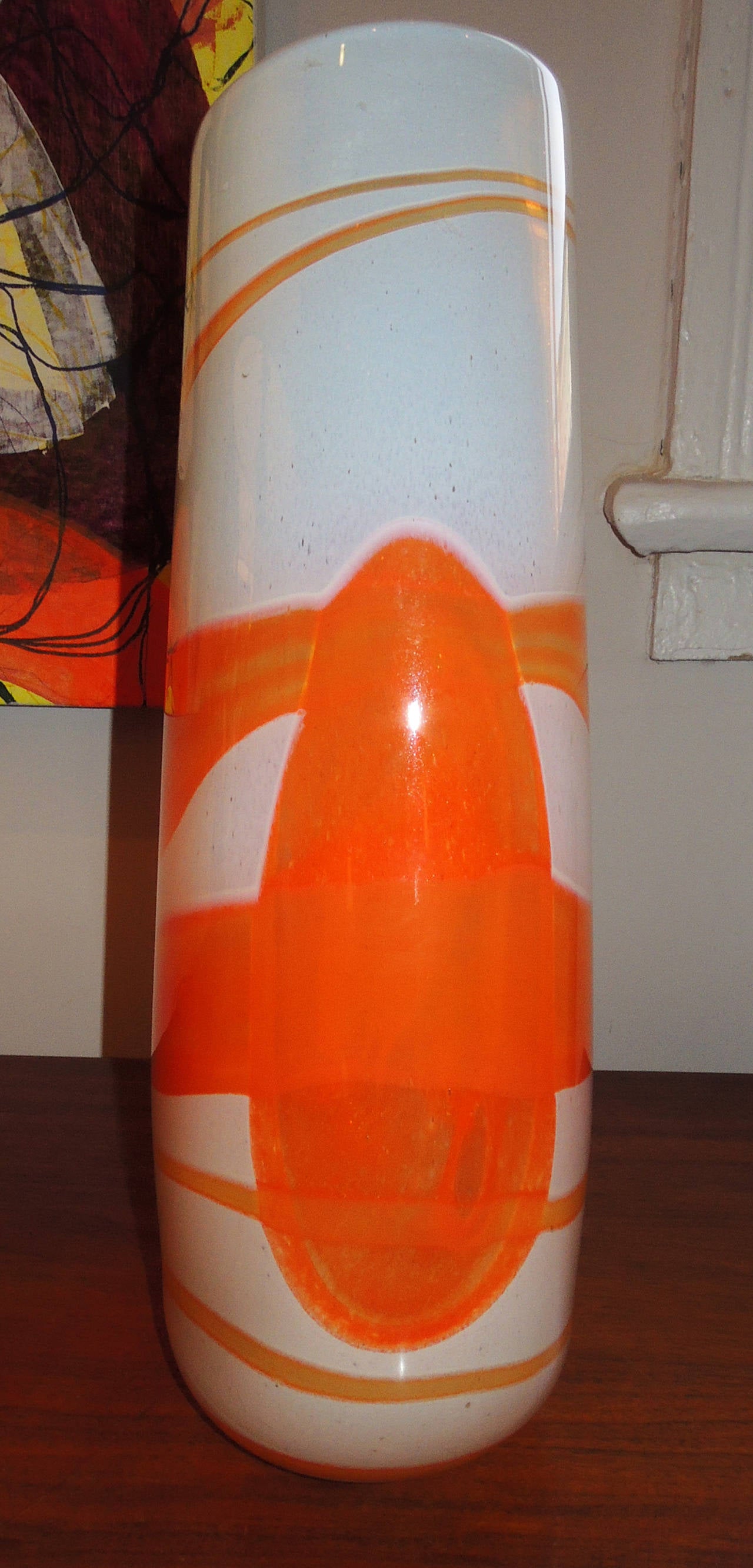 20th Century Art Glass Vase Orange Swirl