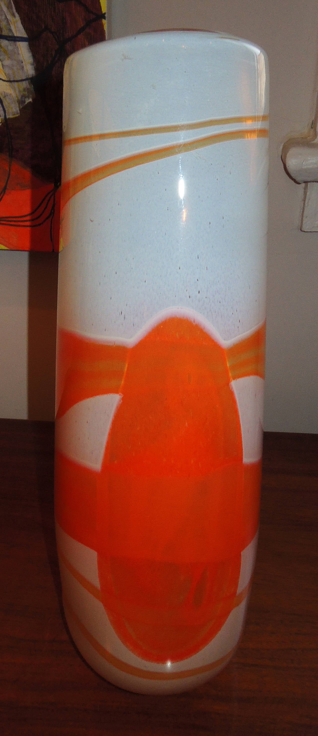 Blown Glass Art Glass Vase Orange Swirl