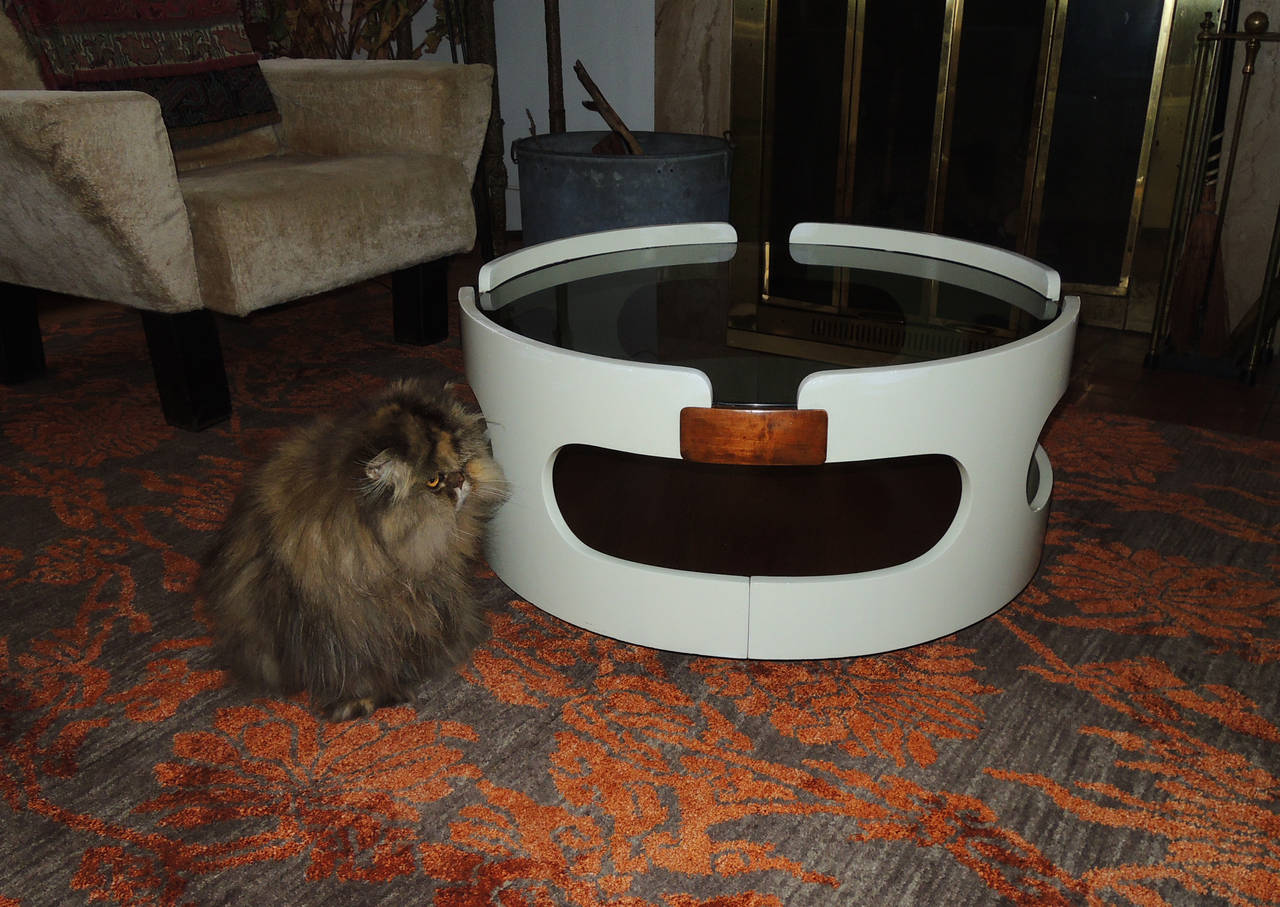 Mahogany Joe Colombo Style Coffee Table For Sale