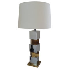 Chrome and Brass Stacked Cube Lamp Paul Evans Style