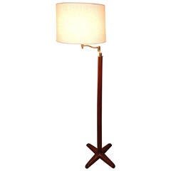Antique Colonial Indian Mahogany Floor Lamp with Adjustable Brass Arm, circa 1920