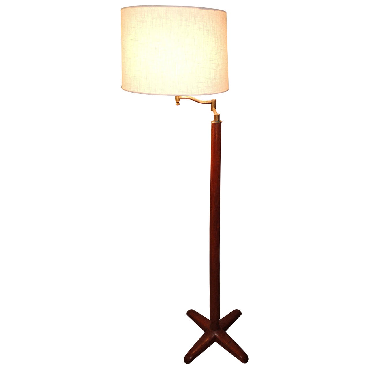 Colonial Indian Mahogany Floor Lamp with Adjustable Brass Arm, circa 1920