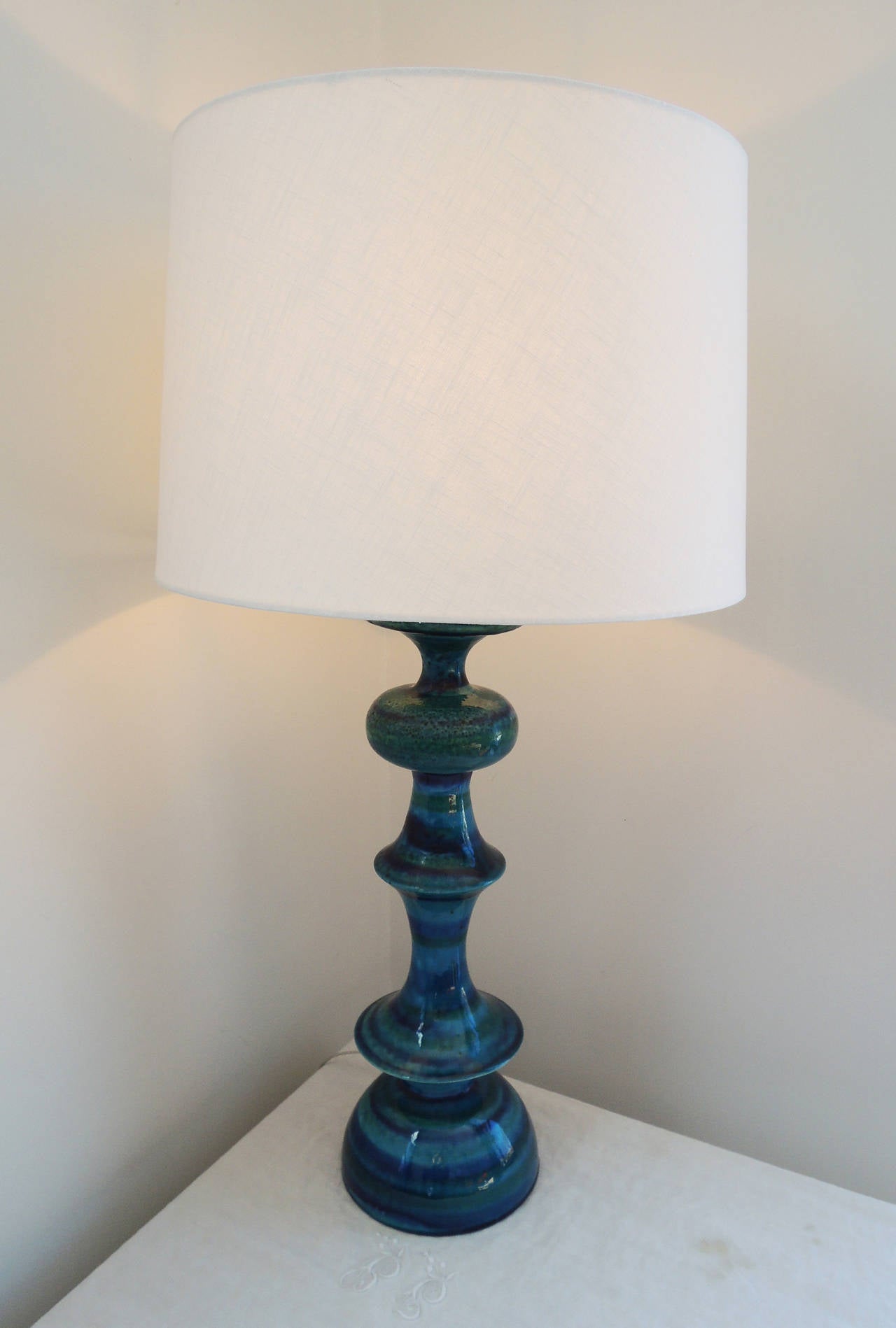 Blue Ceramic Italian Lamp by Bitossi In Good Condition In Washington, DC