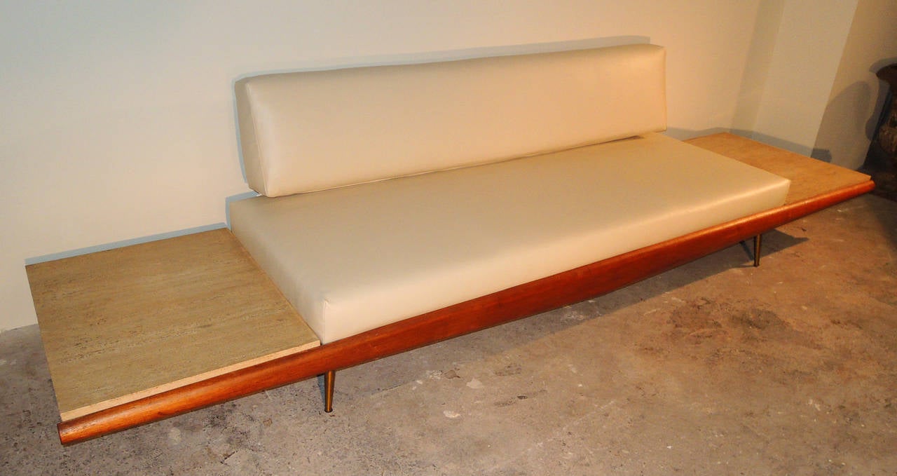 American Rare Pearsall Sofa with Travertine Side Tables Built In For Sale