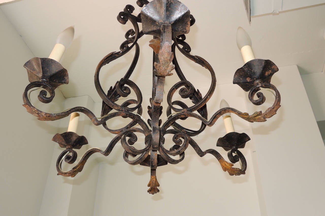 French Iron Chandelier with Acanthus Leaves In Good Condition For Sale In Washington, DC