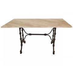 Antique French iron bistro table with Calacatta marble top
