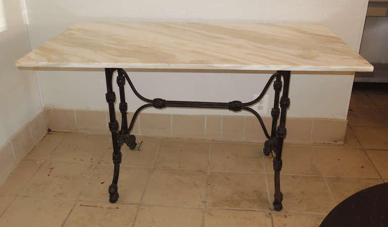 French iron bistro table with Calacatta marble top