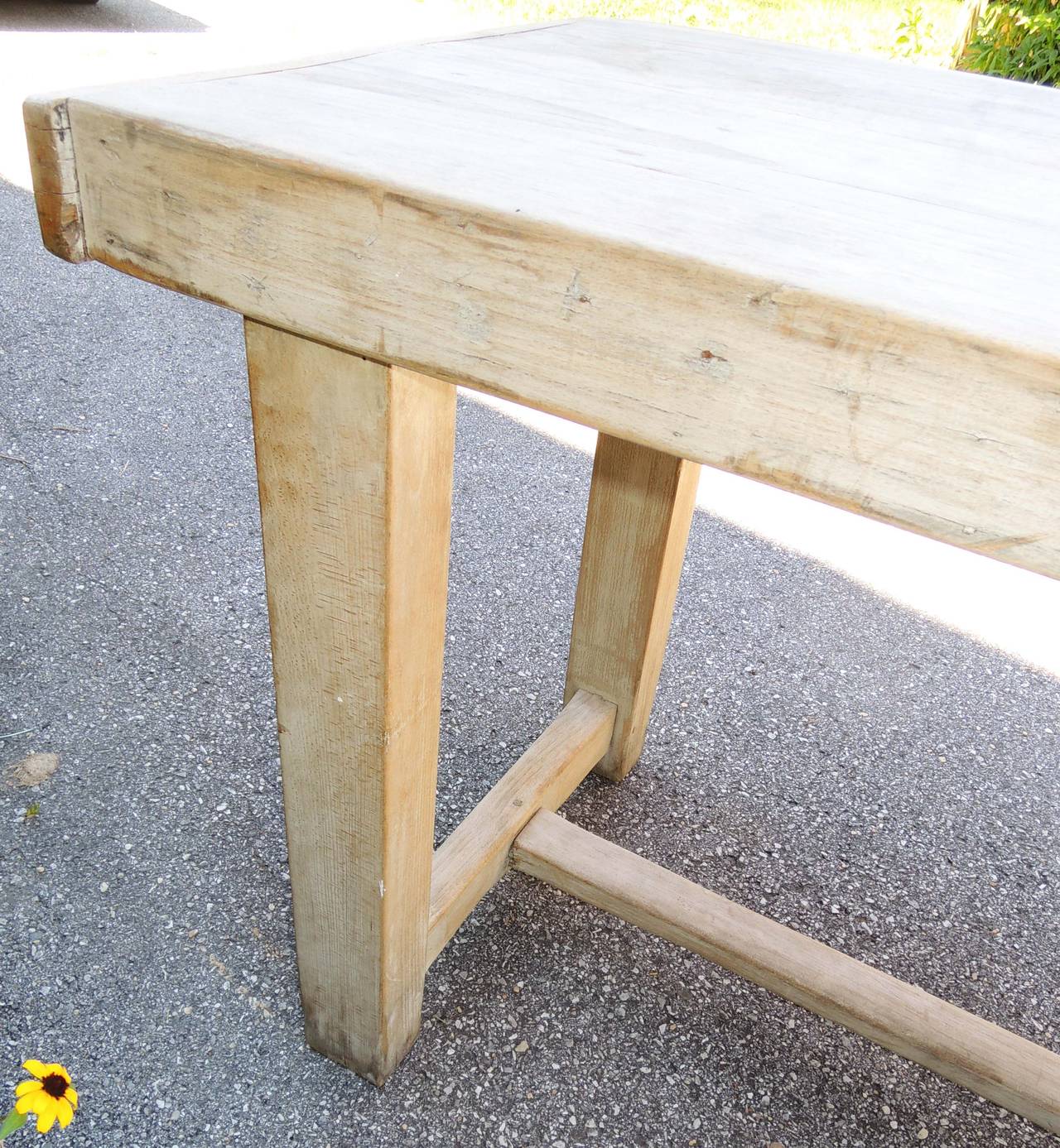 Antique French Beech table. May be used as console, desk, dining. (29.25 high)
The wood is solid slab. Two plank top. Gives good weight! Whitened beech is trés chic!
From the estate of a NYC designer.