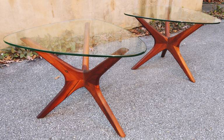 Pair of walnut side tables designed by Adrian Pearsall, manufactured by Craft Associates. 
See our listing for Pearsall sofa.