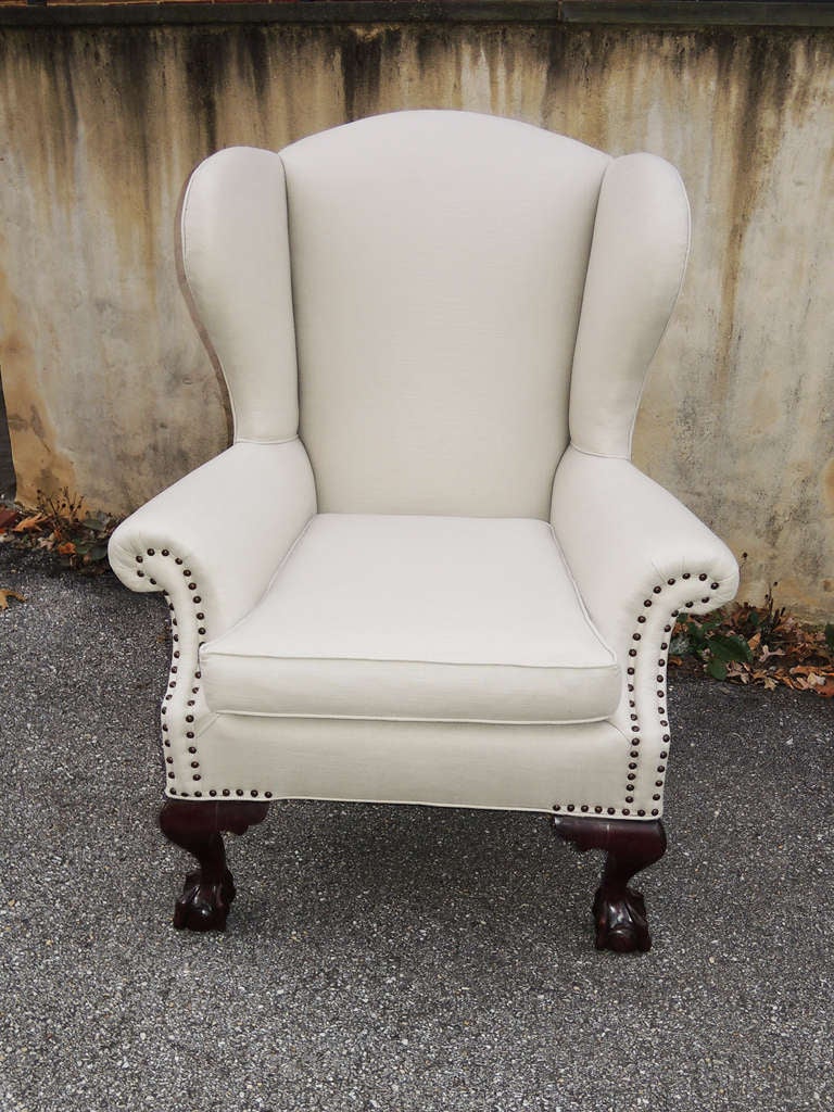 Mahogany Chippendale Style Wing Chair For Sale