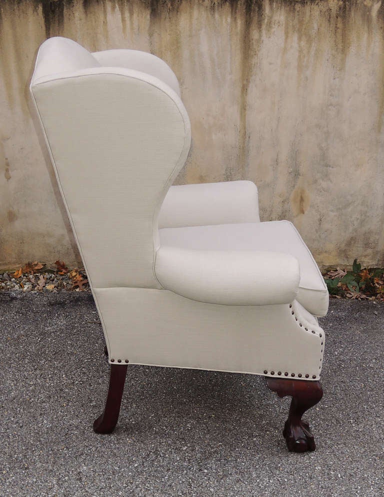 American Chippendale Style Wing Chair For Sale