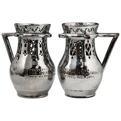 Antique Pair of Silver Lustre Puzzle Jugs, Early 19th Century