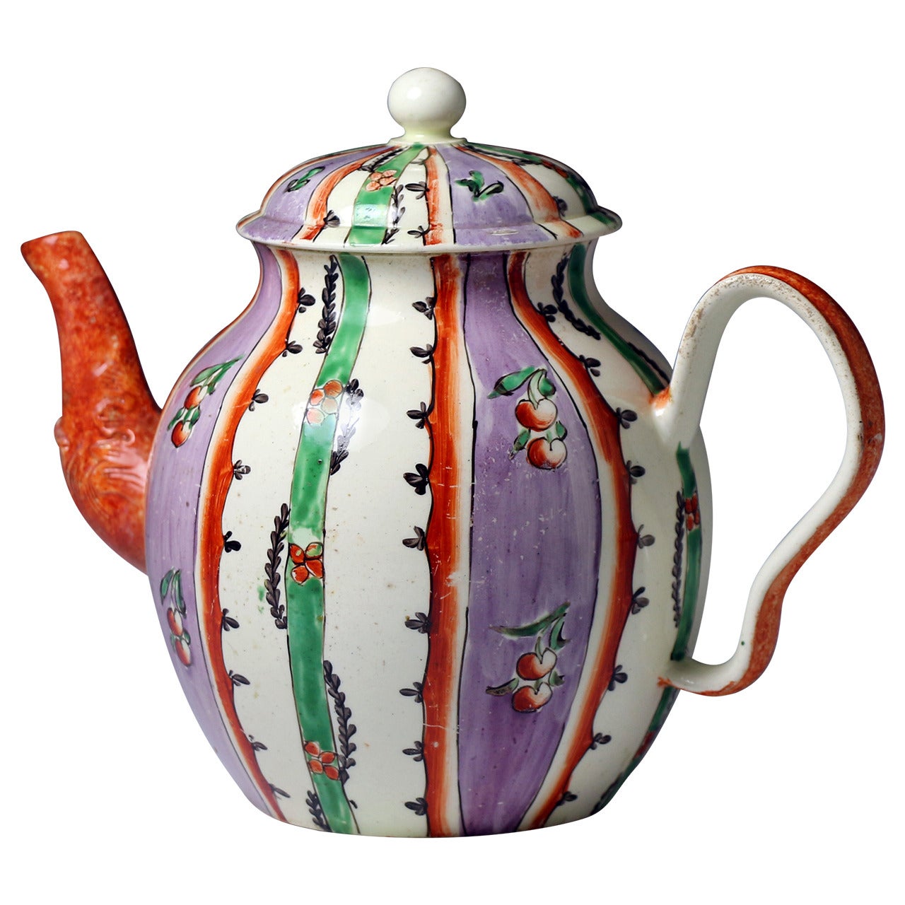 Antique English Creamware "Chintz" Patterned Teapot, circa 1775