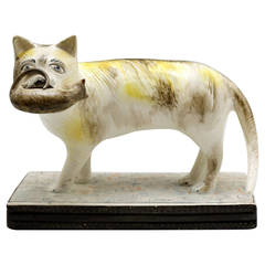 Staffordshire Pottery Figure of a Cat with a Mouse Pearlware, English