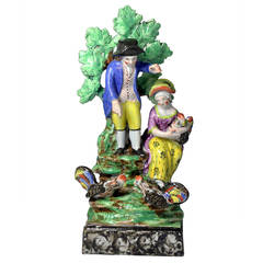 Antique Staffordshire Pottery Figure Group with Bocage, Early 19th Century