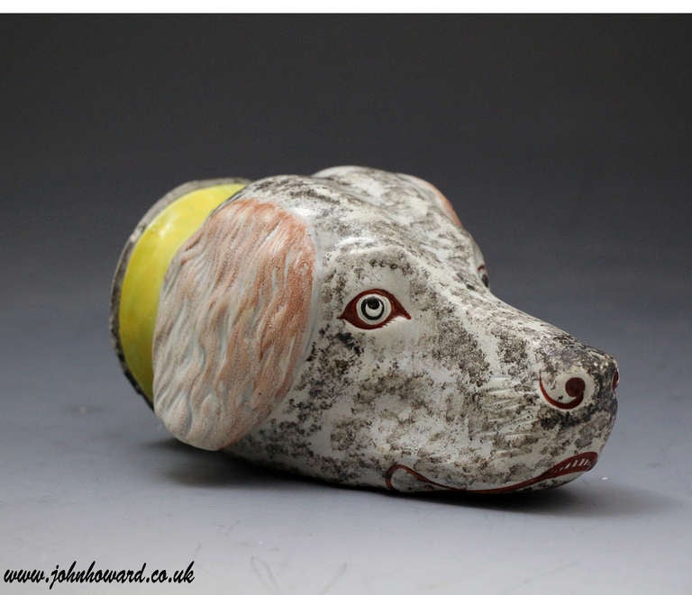 Staffordshire Pottery Figure of Hounds Head in the Form of Stirrup Cup circa 1815