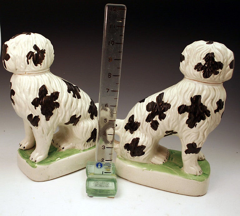 English Pair Victorian period Staffordshire pottery pipe smoking dogs