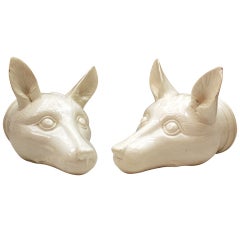 Pair Of Pearlware Pottery Fox Head Stirrup Cups 