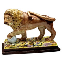 Antique Staffordshire Pottery Pearlware Figure Lion C1820 With Spectacular Base