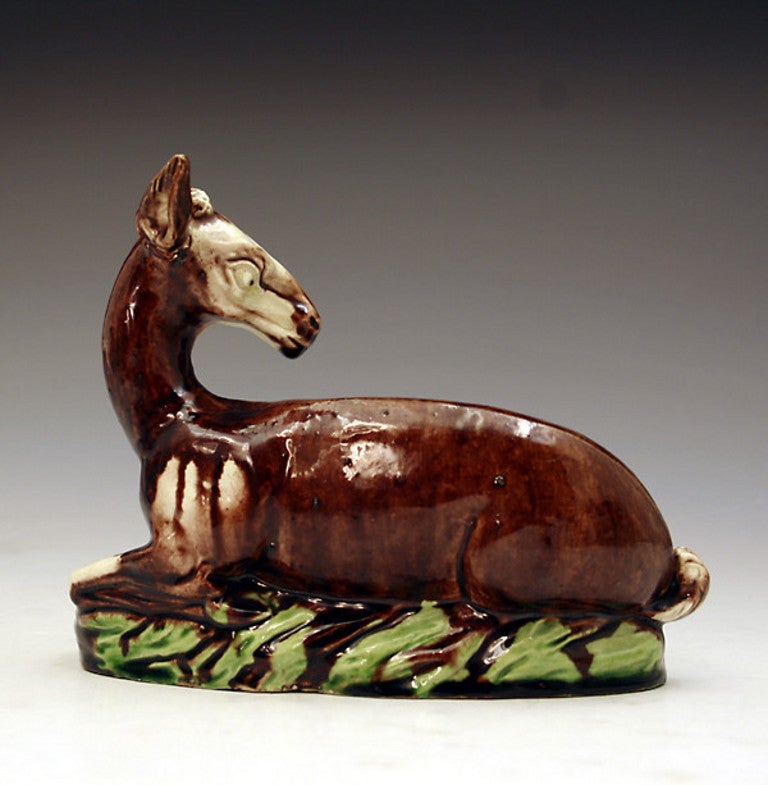 English Ralph Wood Staffordshire pottery figure of a doe 18th century