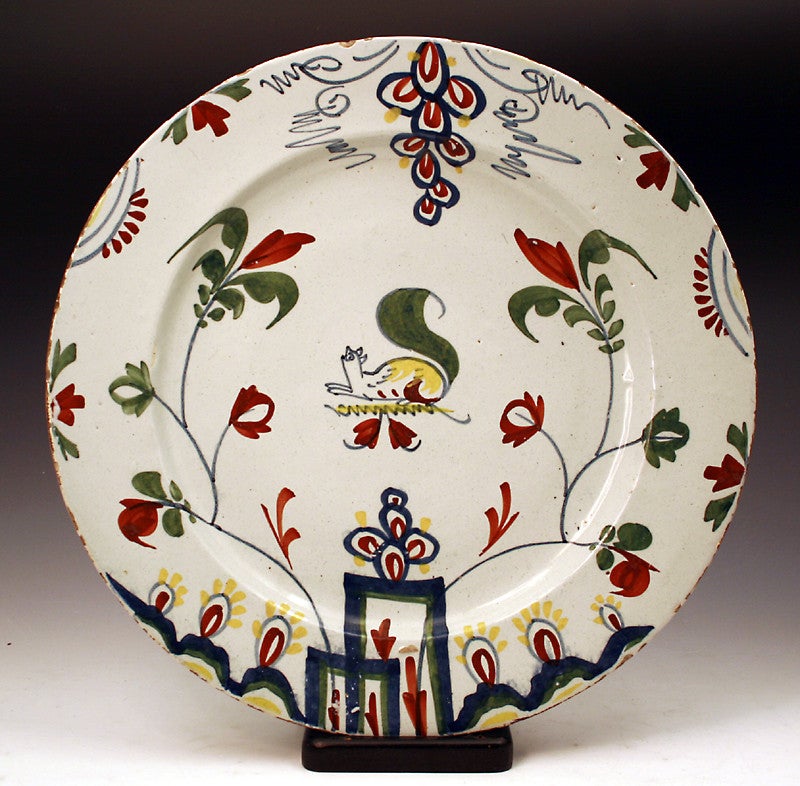 English Delftware Charger Polychrome Colors Mid 18th Century