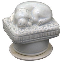 Staffordshire Pearlware Pottery Snuff Box with the Figure of a Dog in Repose