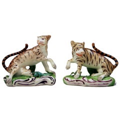 Antique Tigers pair Derby porcelain England circa 1800