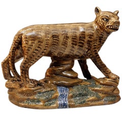 Antique Pottery Prattware Figure Of A Standing Tiger 